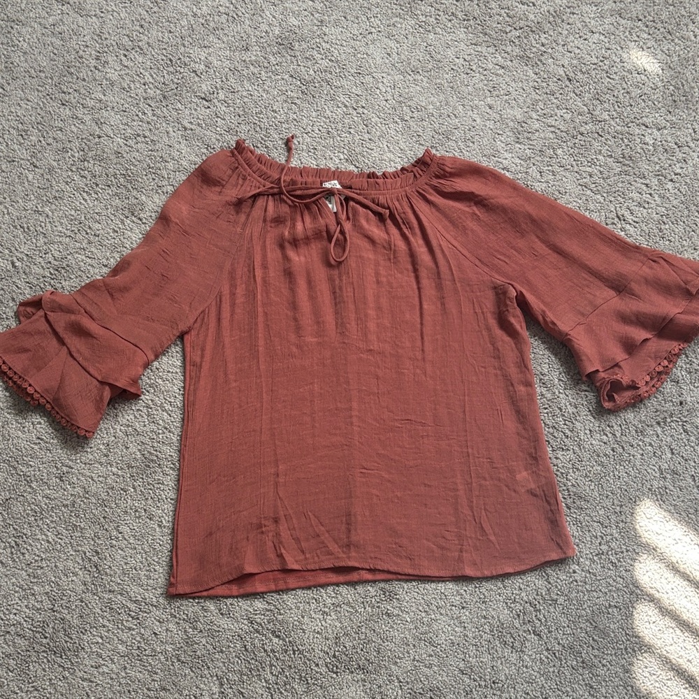 NAIF Terracotta Blouse with Ruffled Sleeves